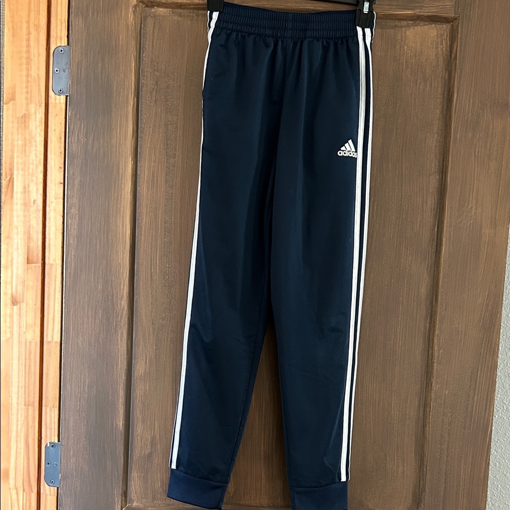 adidas Kids Navy Track Joggers with White Stripes